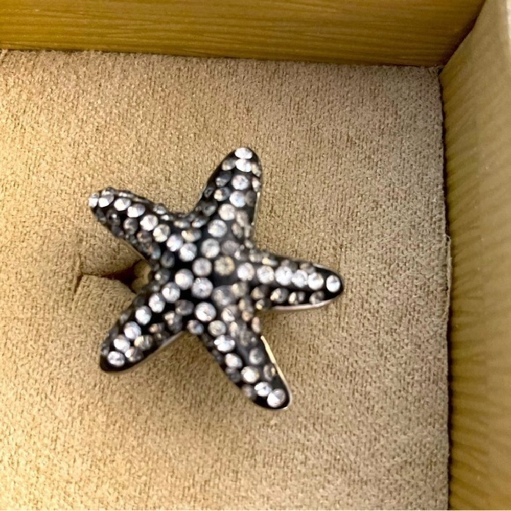 Starfish Ring, CZ/black rhodium/rhodium over stainless steel, size 6